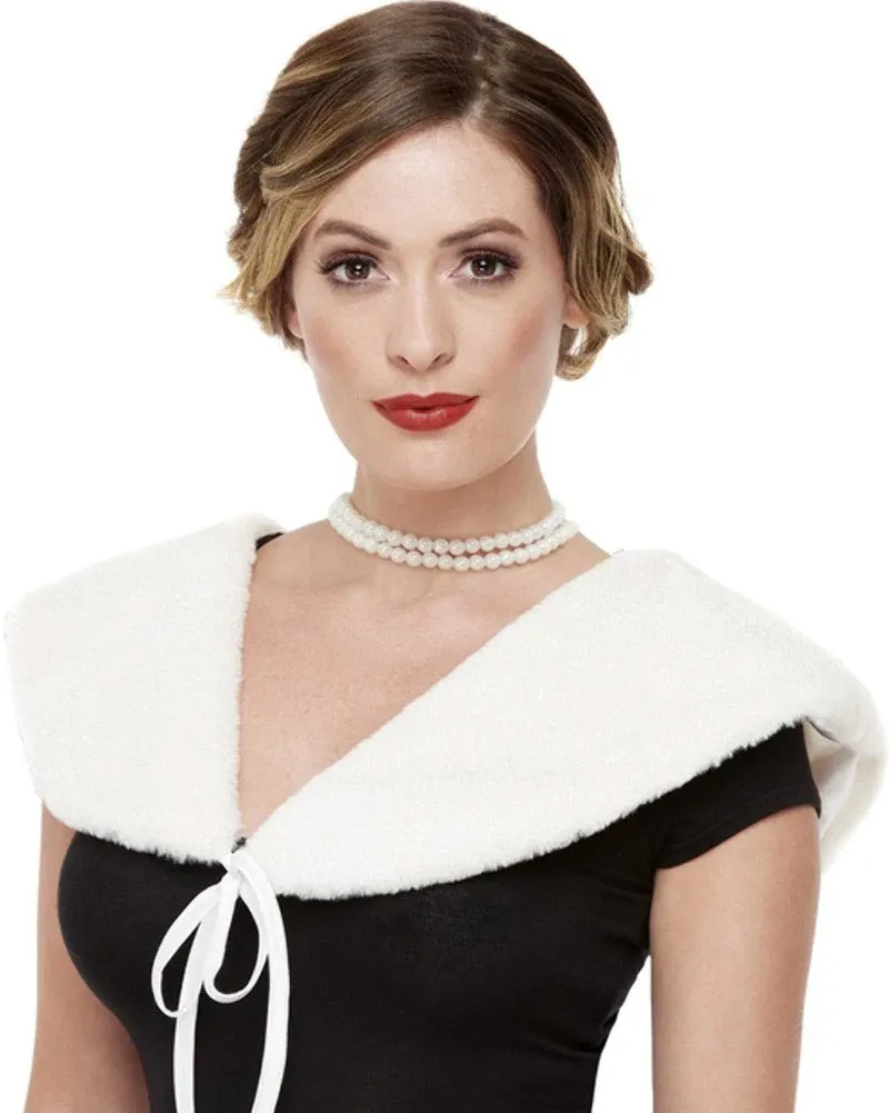 1920s Deluxe White Faux Fur Stole