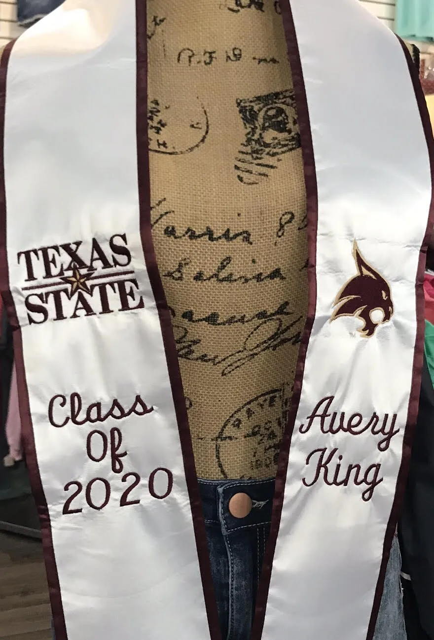 2024 TEXAS STATE WHITE & MAROON GRADUATION STOLE  1 CUSTOM ITEM