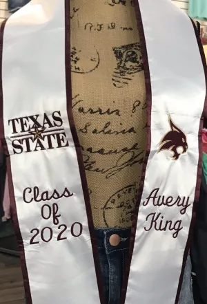 2024 TEXAS STATE WHITE & MAROON GRADUATION STOLE  1 CUSTOM ITEM