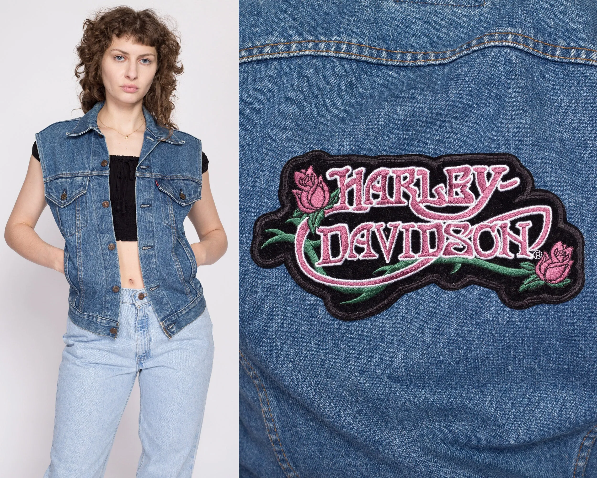 80s Levi's Denim Harley Davidson Vest - XS to Small