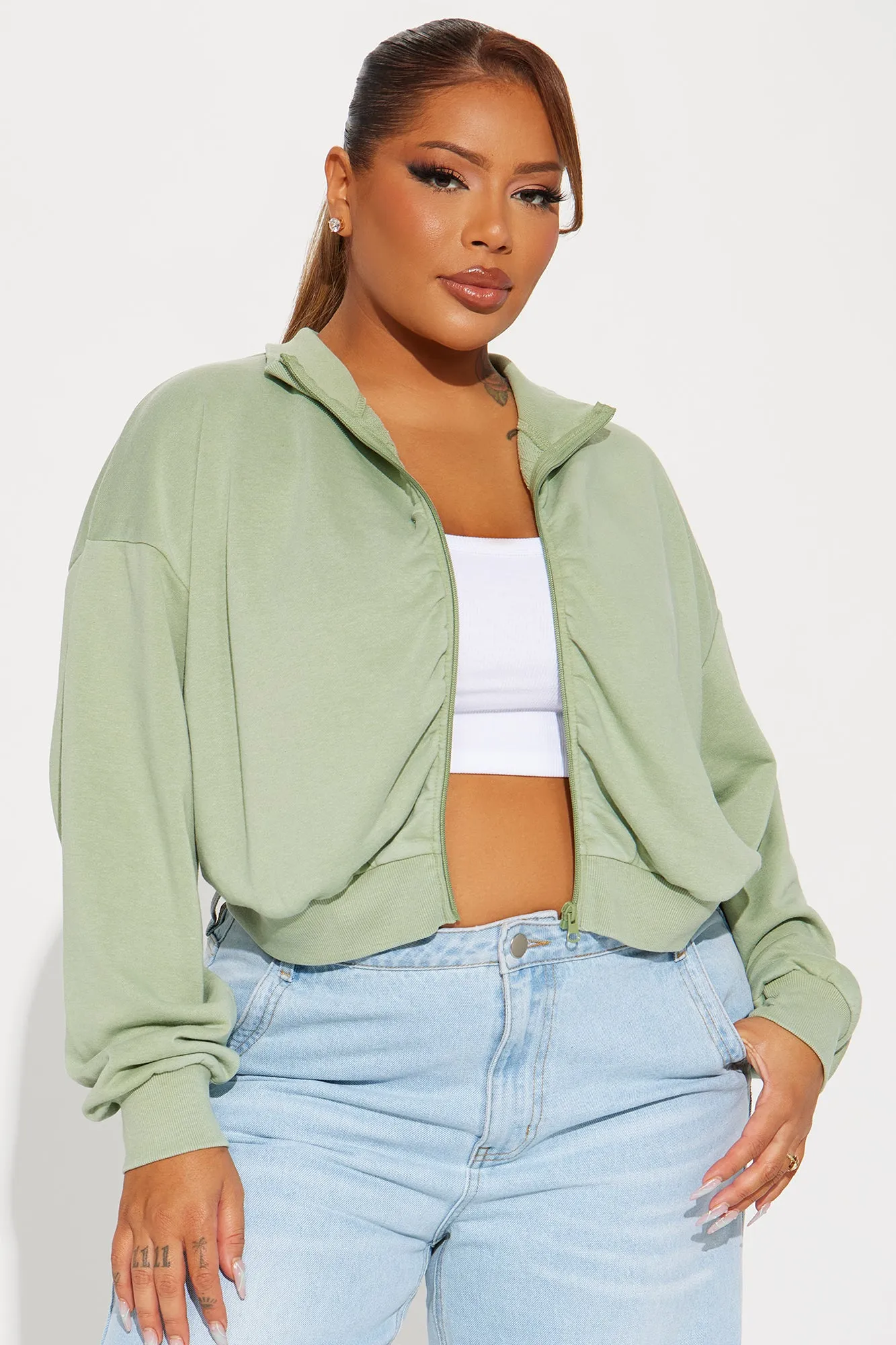 A Flight Away Lounge Zip Up Jacket - Sage