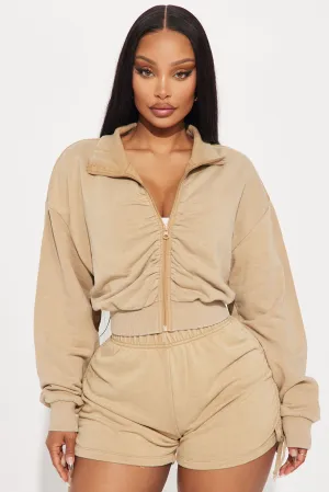A Flight Away Lounge Zip Up Jacket - Taupe