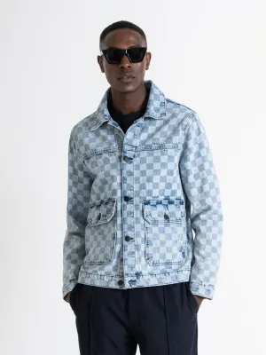 Antony Morato Men Blue Printed Spread Collar Full Sleeves Denim Jacket