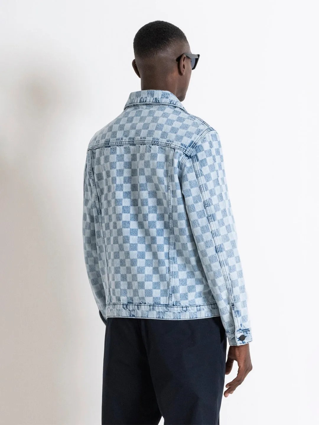Antony Morato Men Blue Printed Spread Collar Full Sleeves Denim Jacket