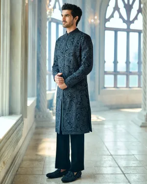 Chapelle Charcoal Thread Work Sherwani Set