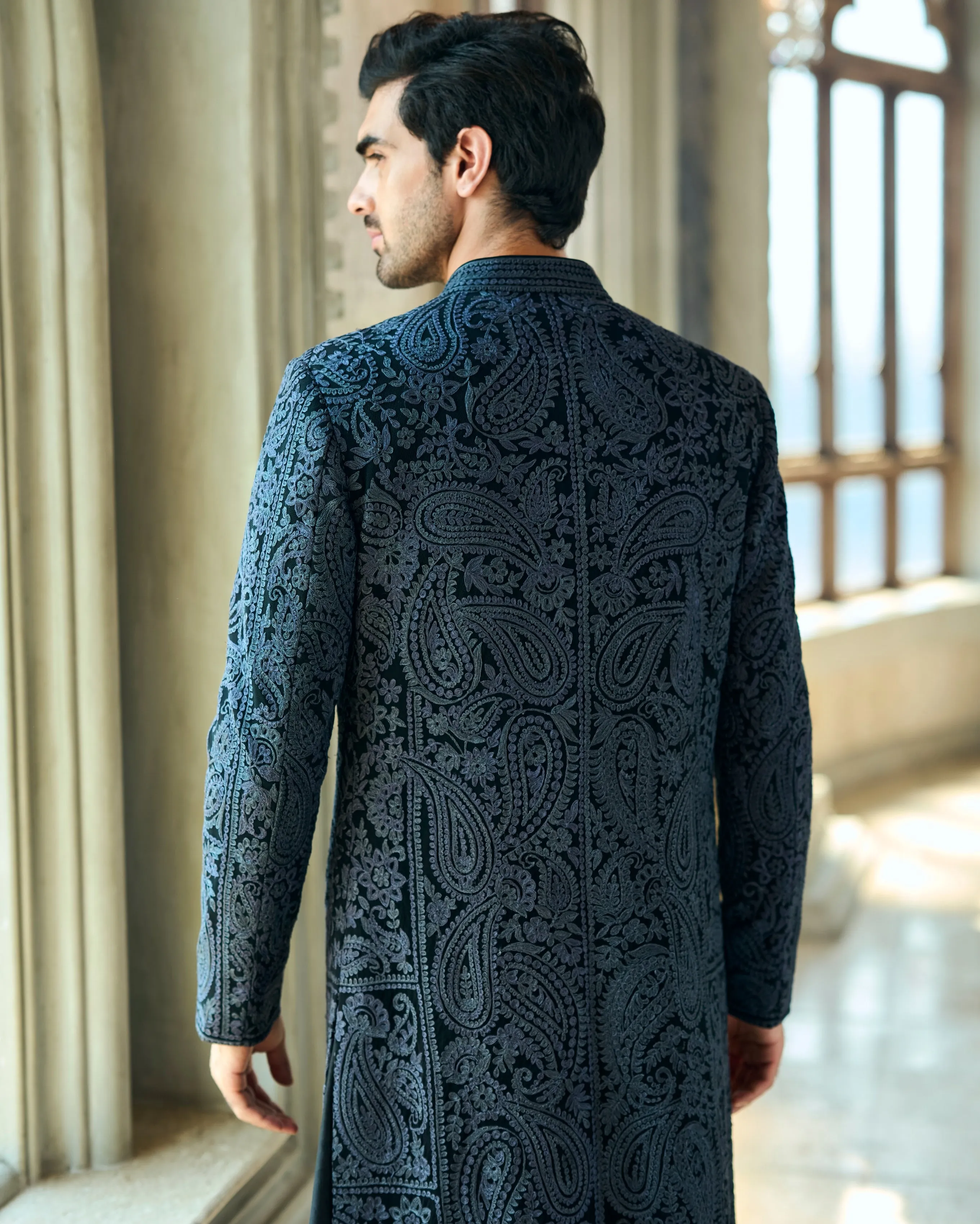 Chapelle Charcoal Thread Work Sherwani Set