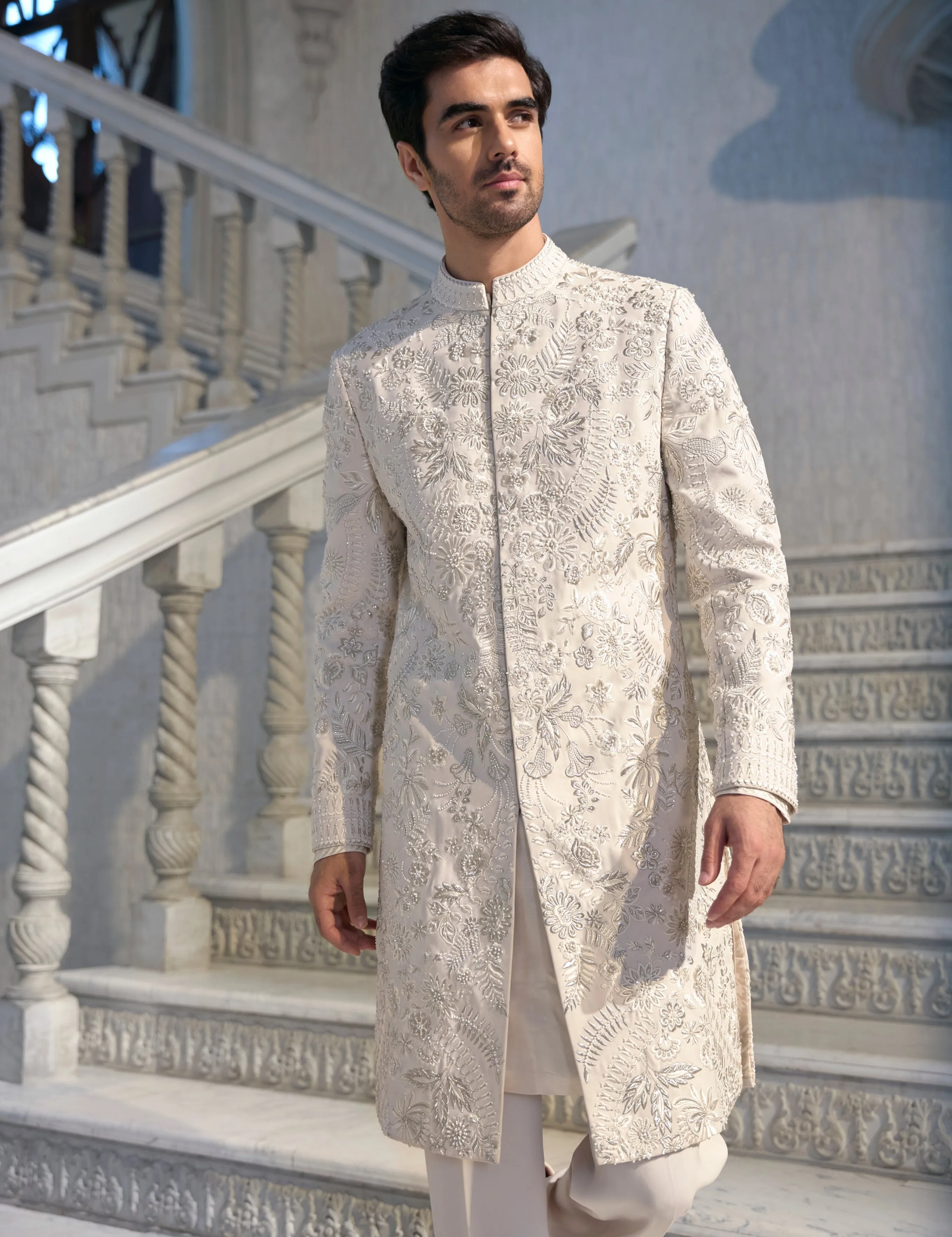 Chapelle Cream Thread Work Sherwani Set