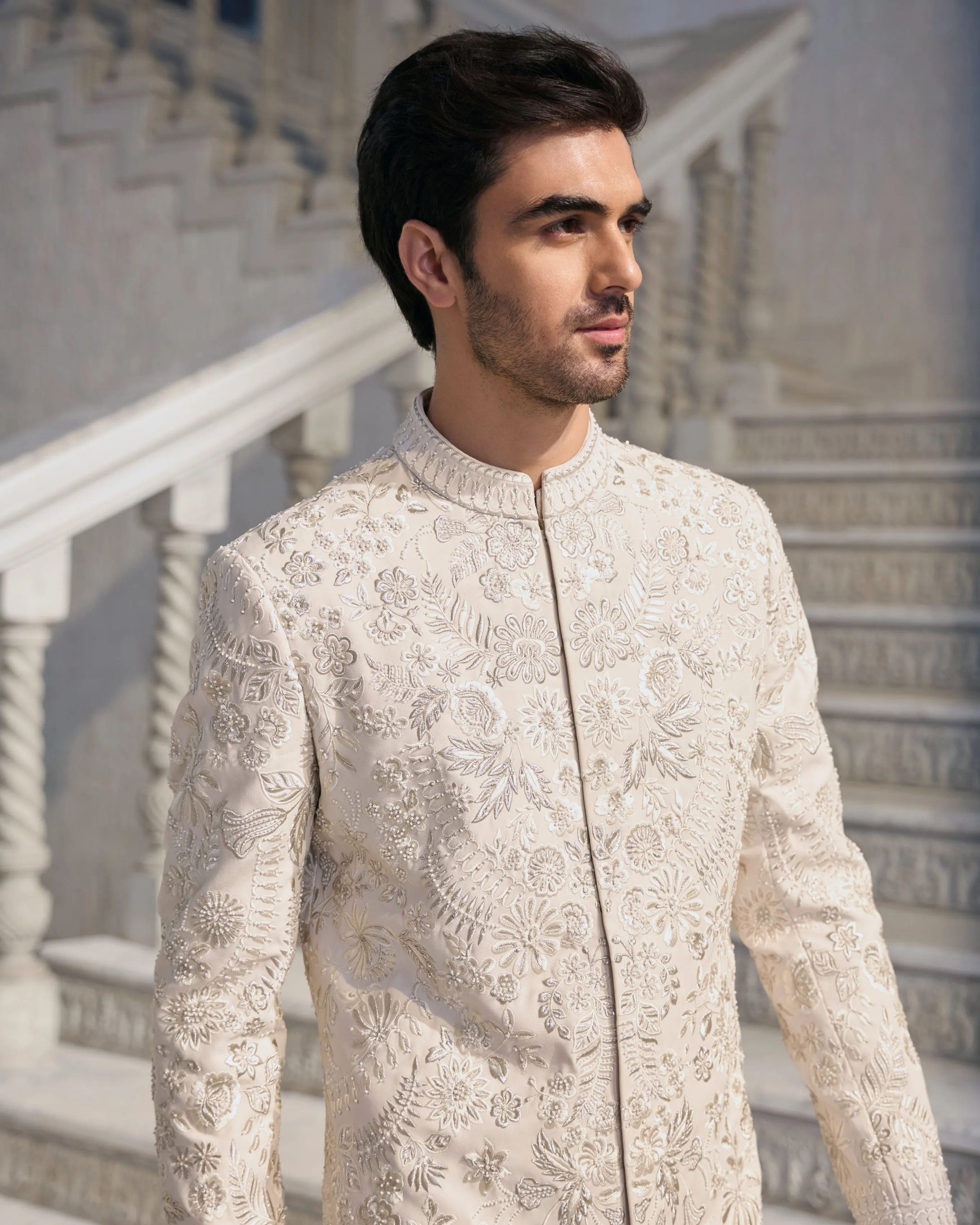 Chapelle Cream Thread Work Sherwani Set
