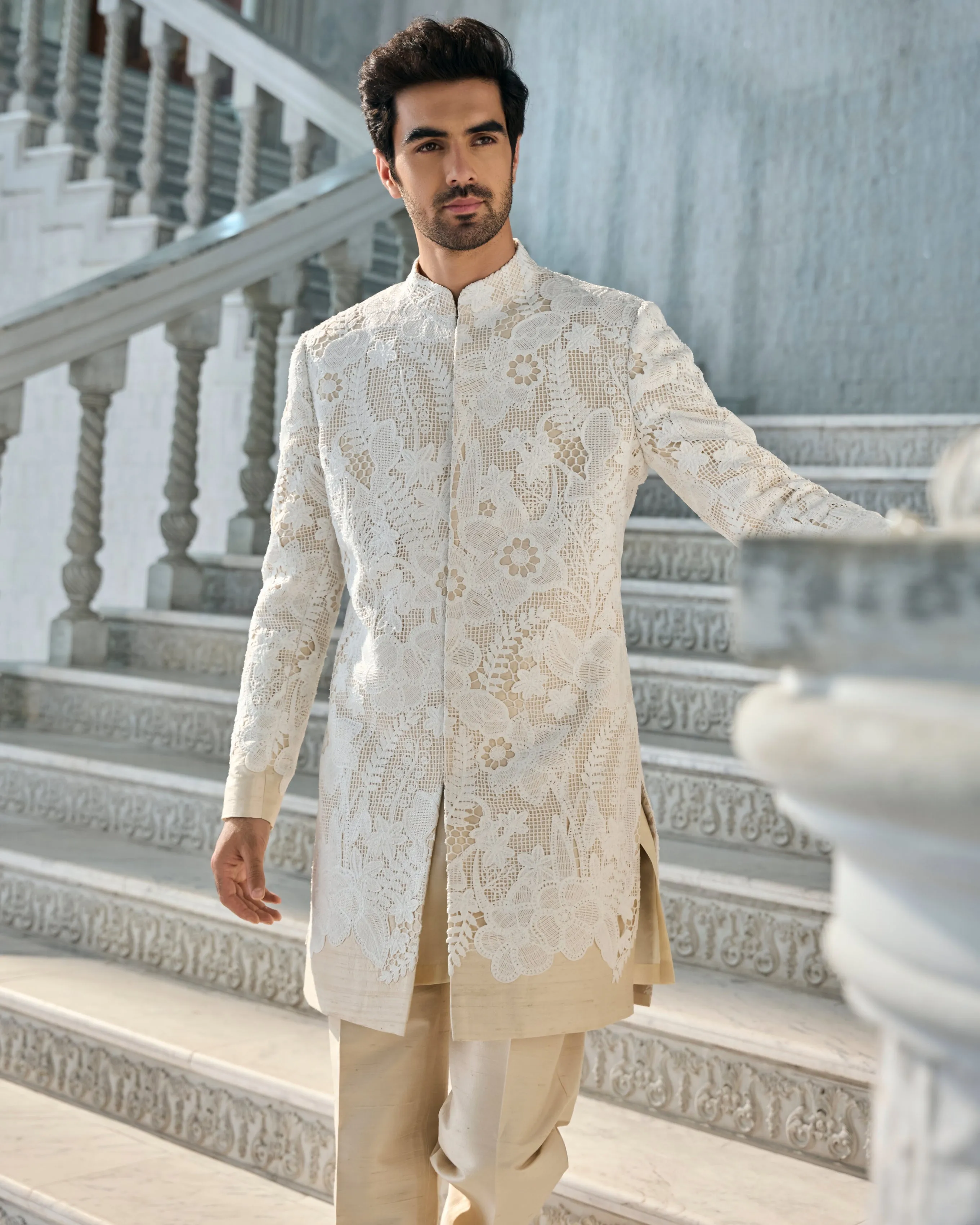 Chapelle Nude Cut Work Sherwani Set