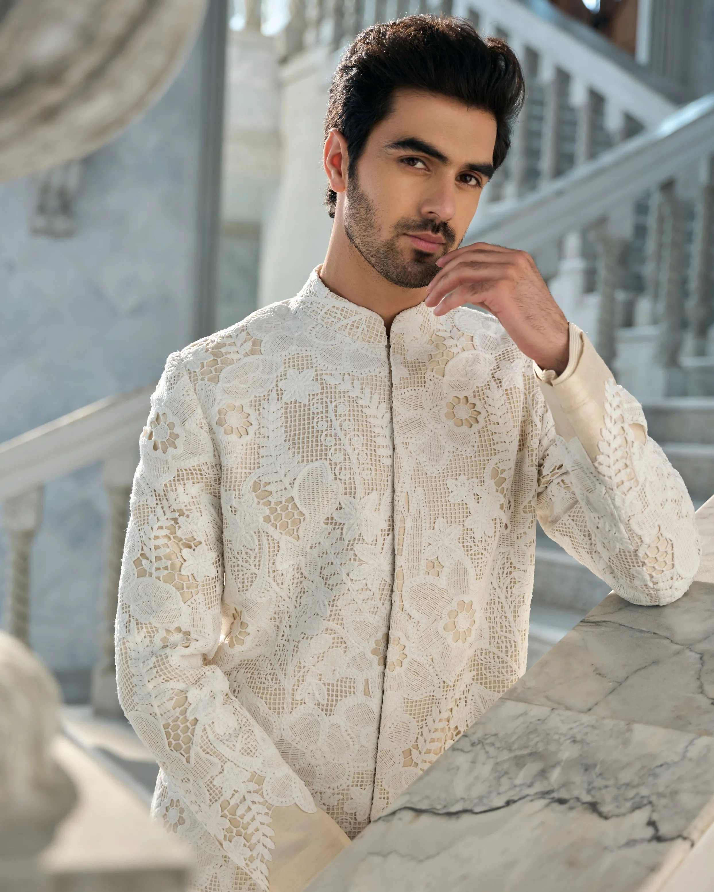 Chapelle Nude Cut Work Sherwani Set