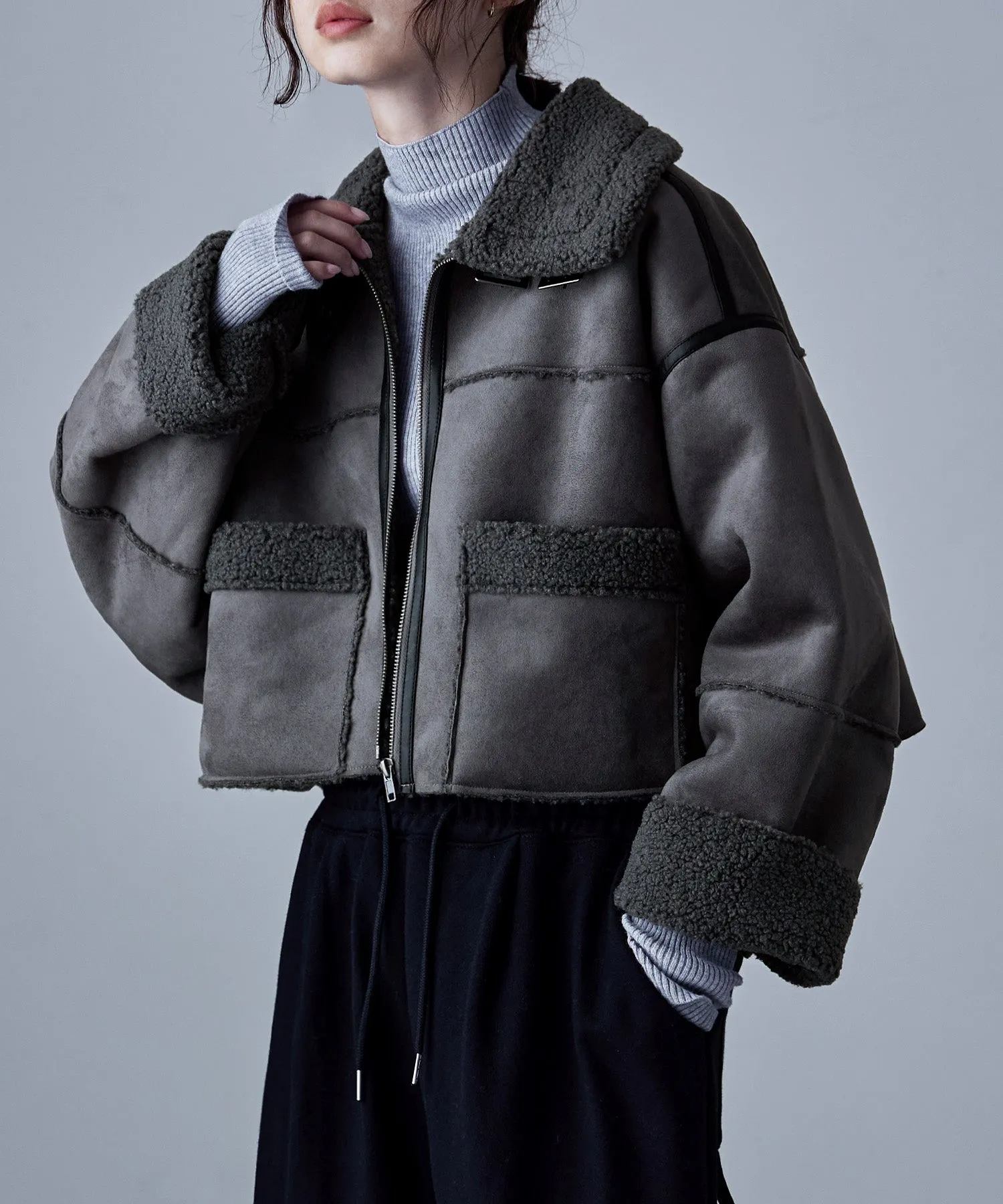 Fake mouton short flight jacket