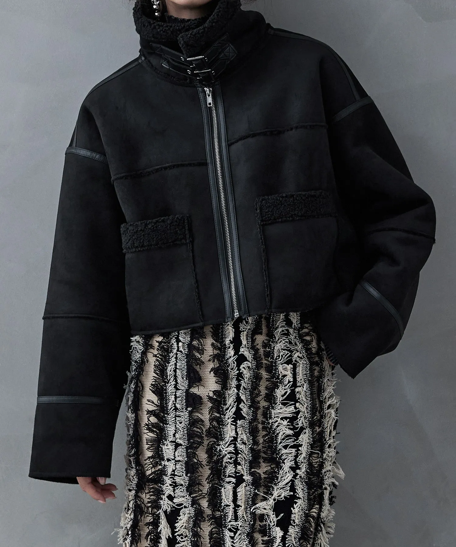 Fake mouton short flight jacket