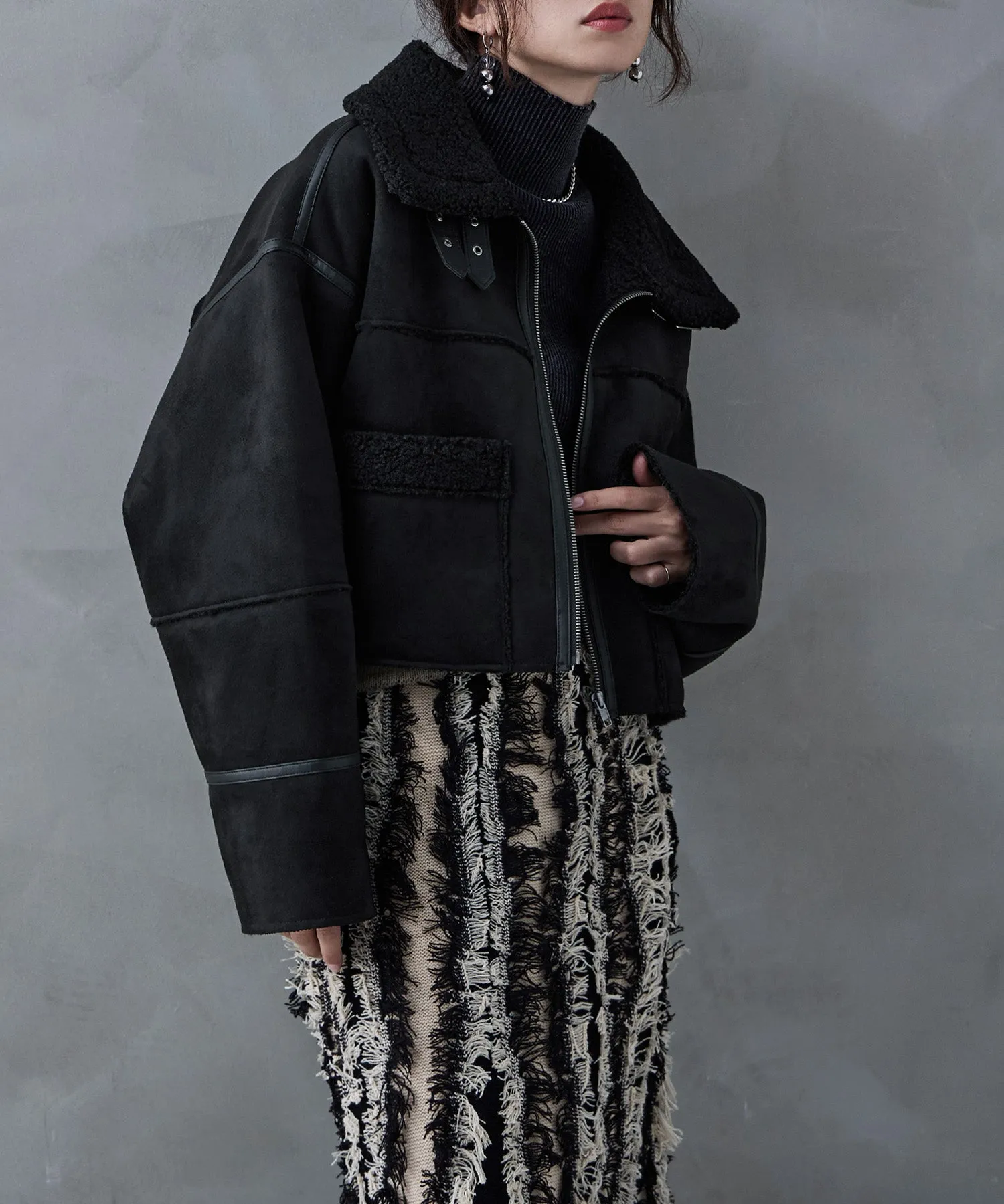 Fake mouton short flight jacket