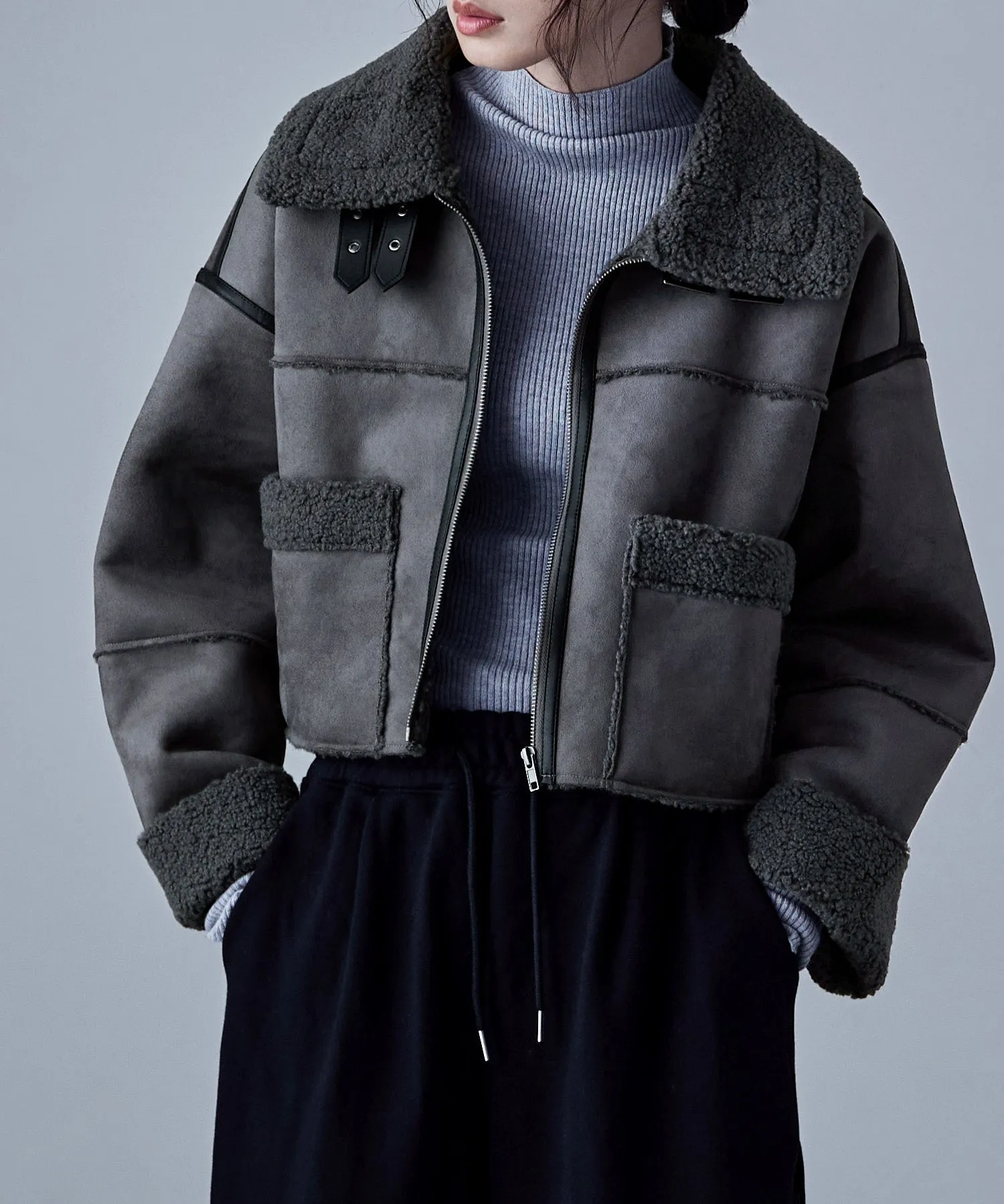 Fake mouton short flight jacket