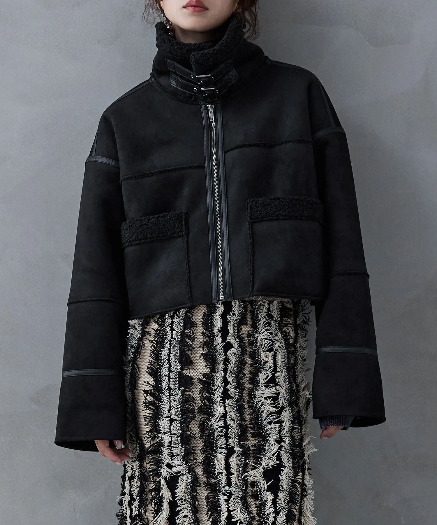 Fake mouton short flight jacket