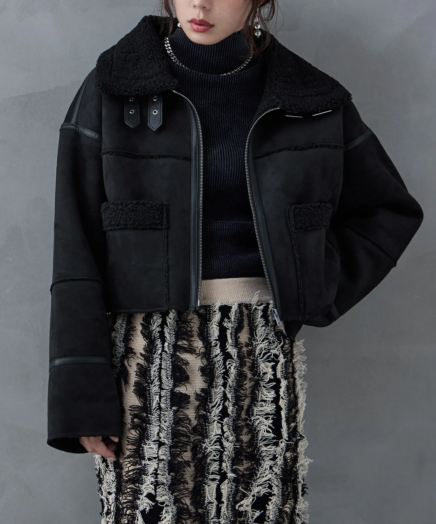 Fake mouton short flight jacket