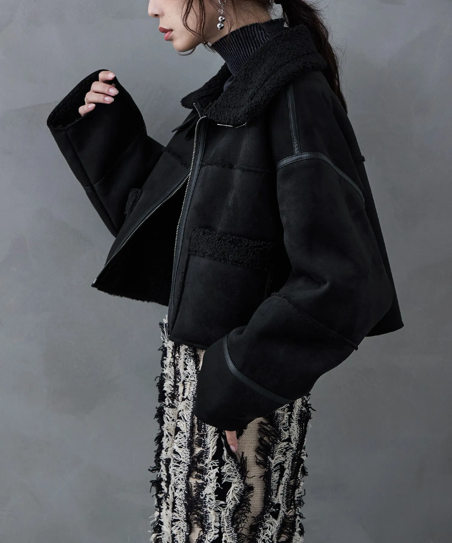 Fake mouton short flight jacket