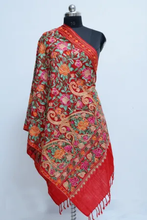 Gorgeous Red Colour Stole With Graceful Dense Jaal Pattern Of Kashmiri Embroidery Makes It An Ideal Wear.