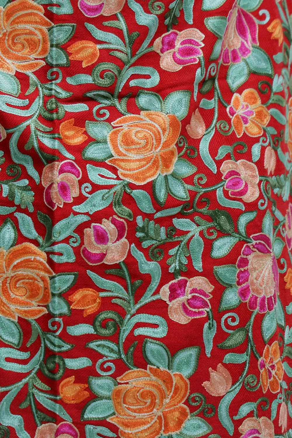 Gorgeous Red Colour Stole With Graceful Dense Jaal Pattern Of Kashmiri Embroidery Makes It An Ideal Wear.