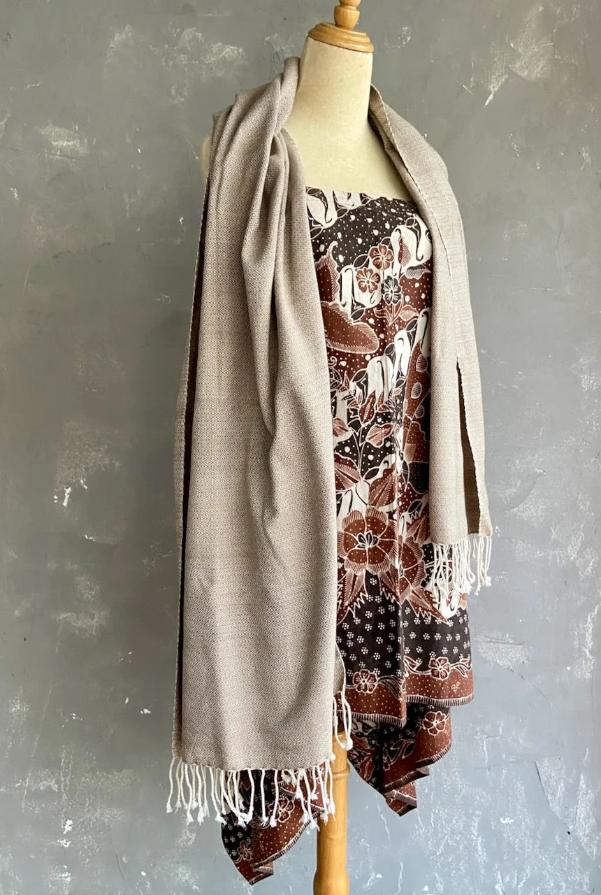 Light Brown Ikat Geometric Stole