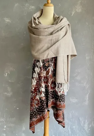 Light Brown Ikat Geometric Stole