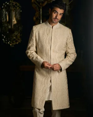 Nude Cream Dori Sherwani Set