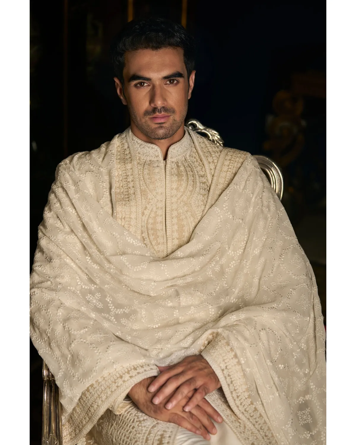 Nude Cream Dori Sherwani Set