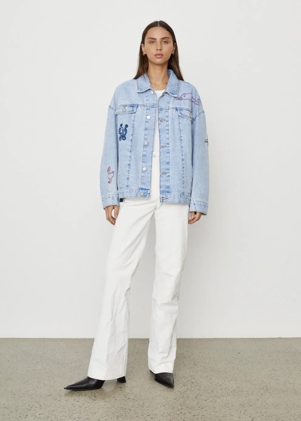 Oversized Jacket with Figurative Embroidery
