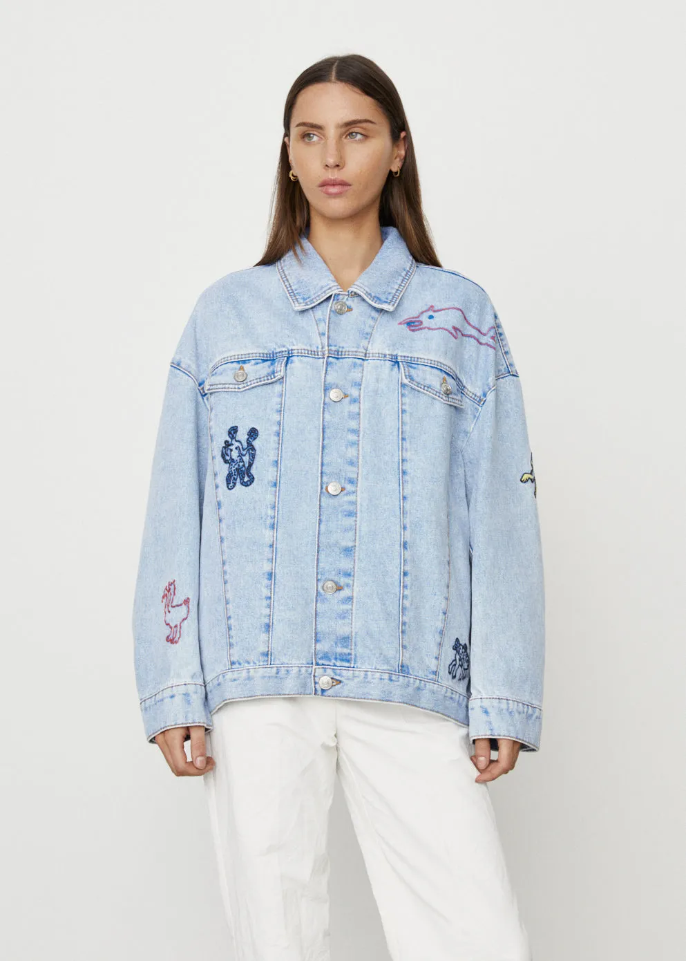 Oversized Jacket with Figurative Embroidery