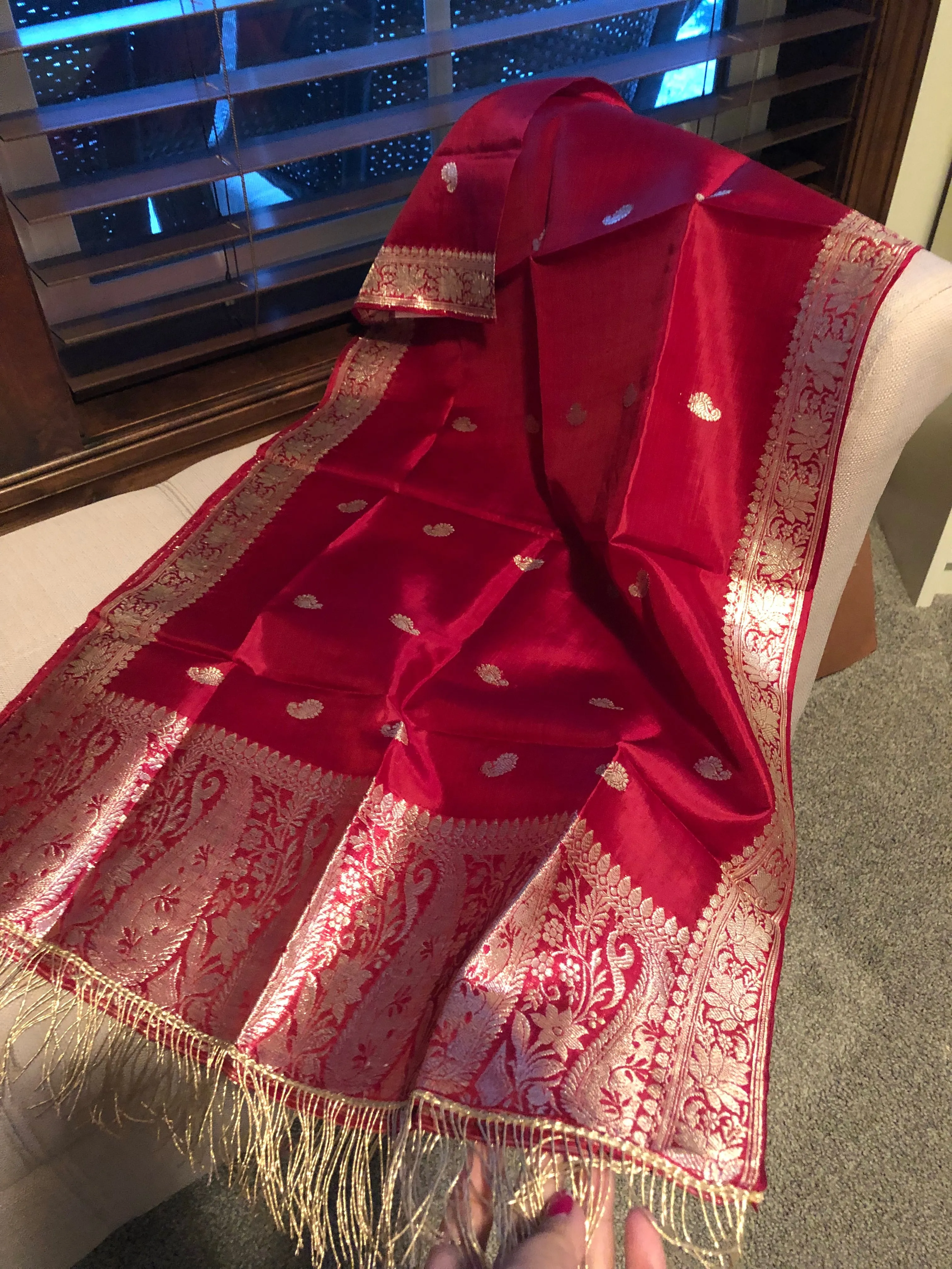 Pure Silk Red Banarasi Stole/Dupatta