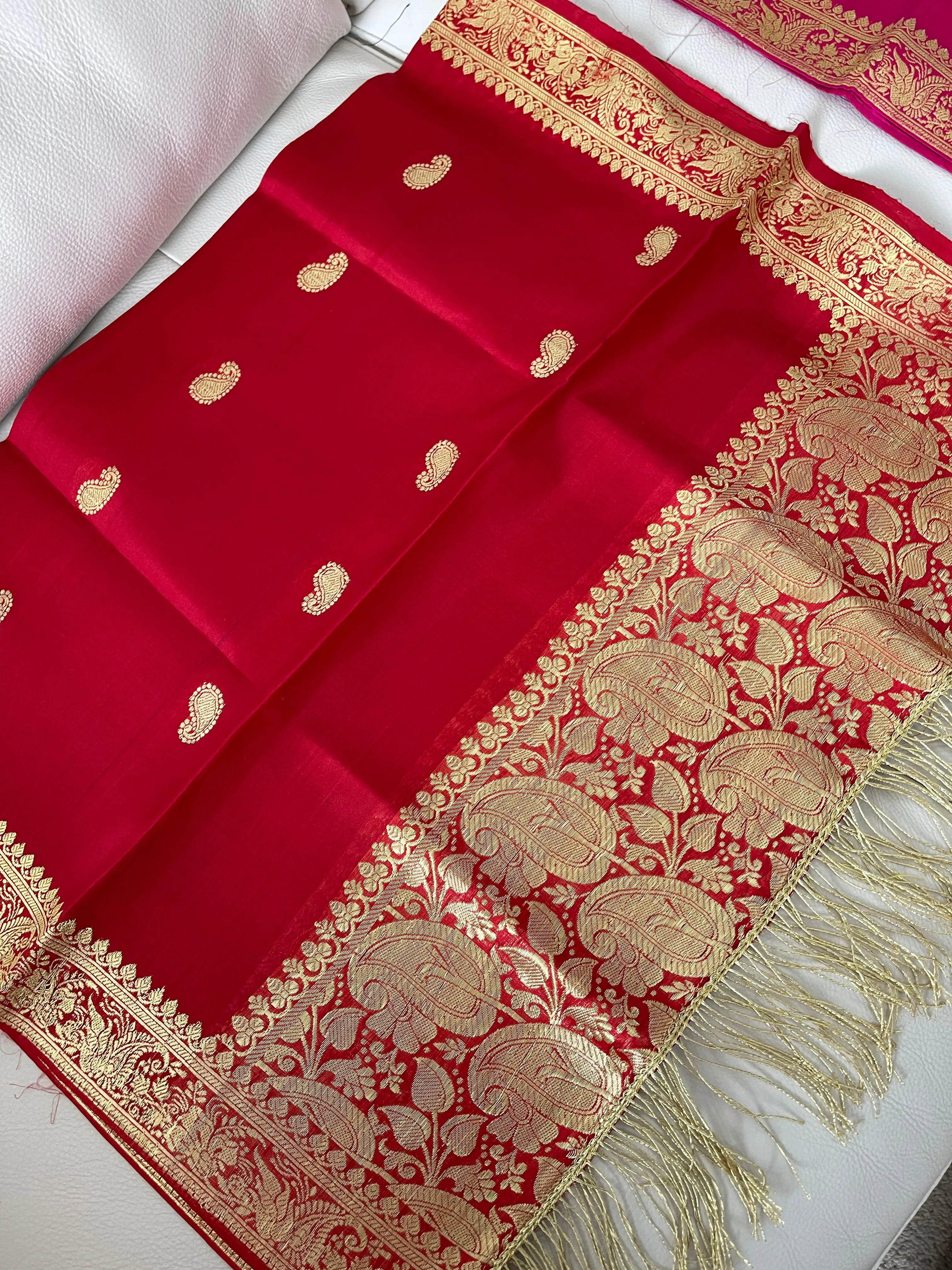 Pure Silk Red Banarasi Stole/Dupatta