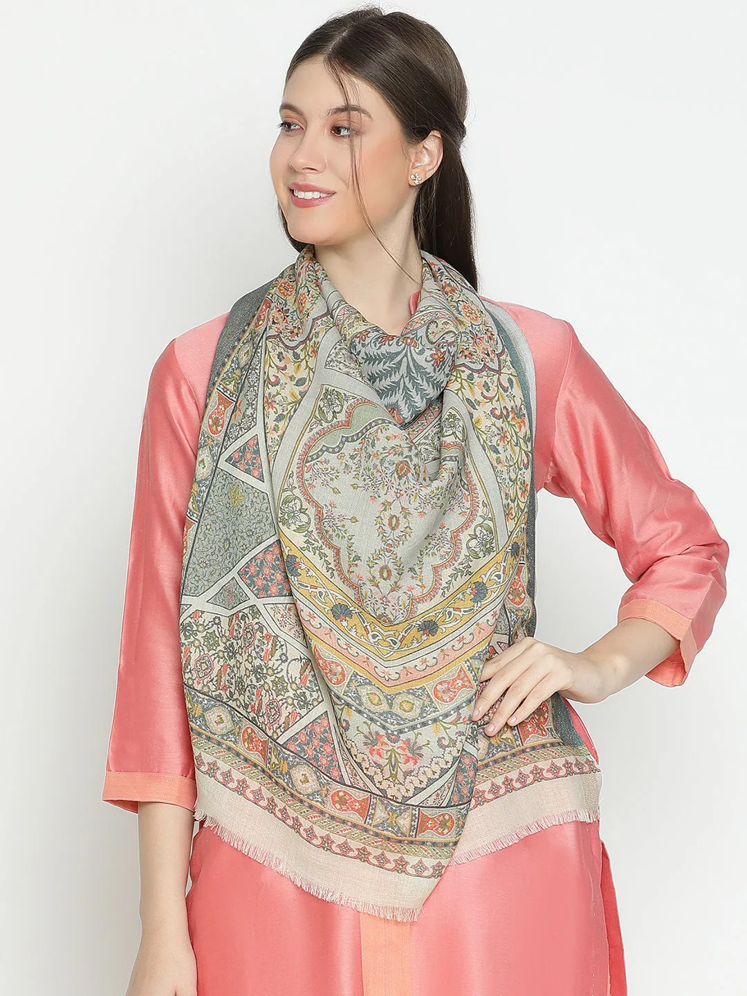 Regal Embrace Wool Lurex Printed Stole