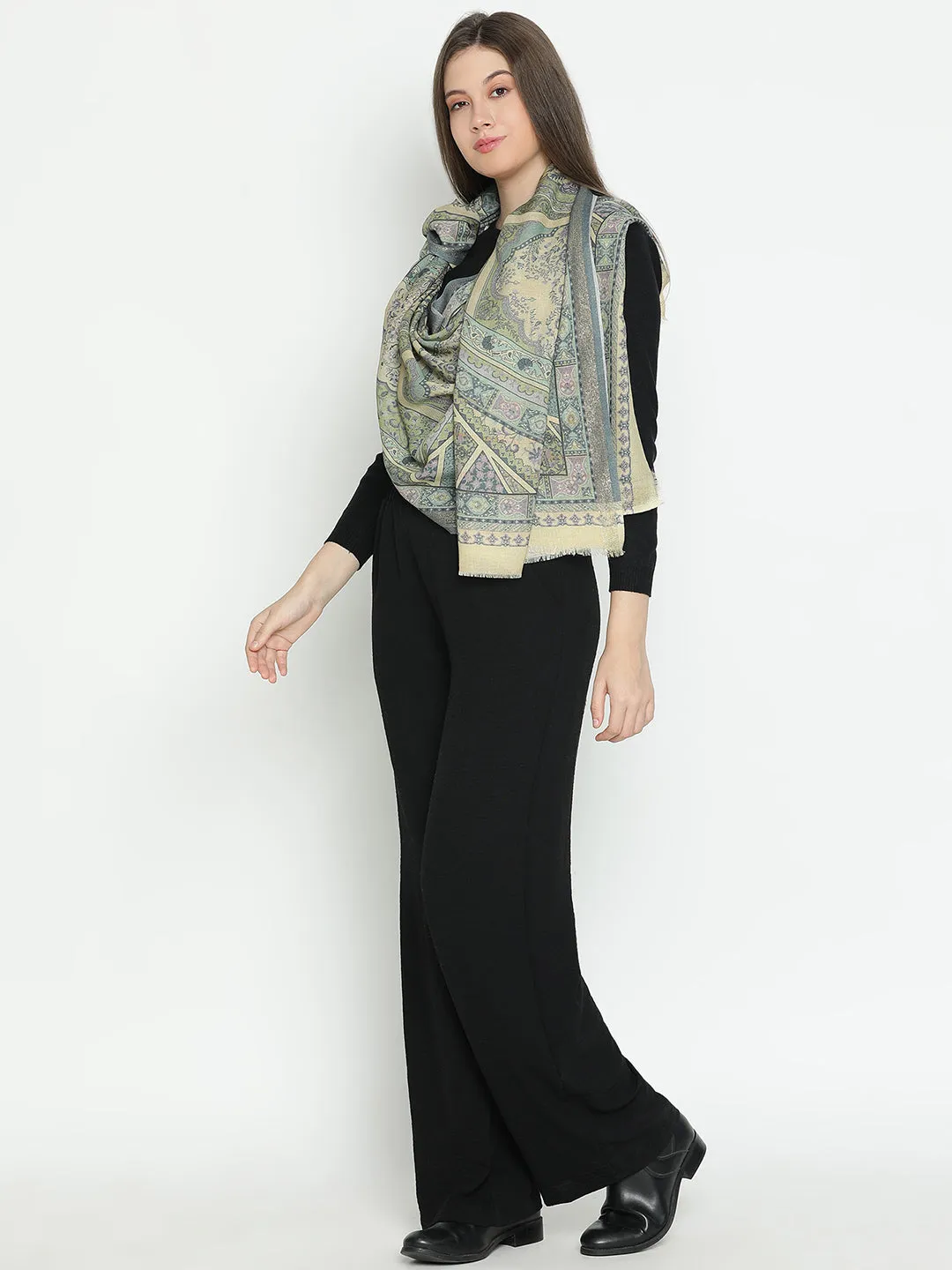 Regal Embrace Wool Lurex Printed Stole