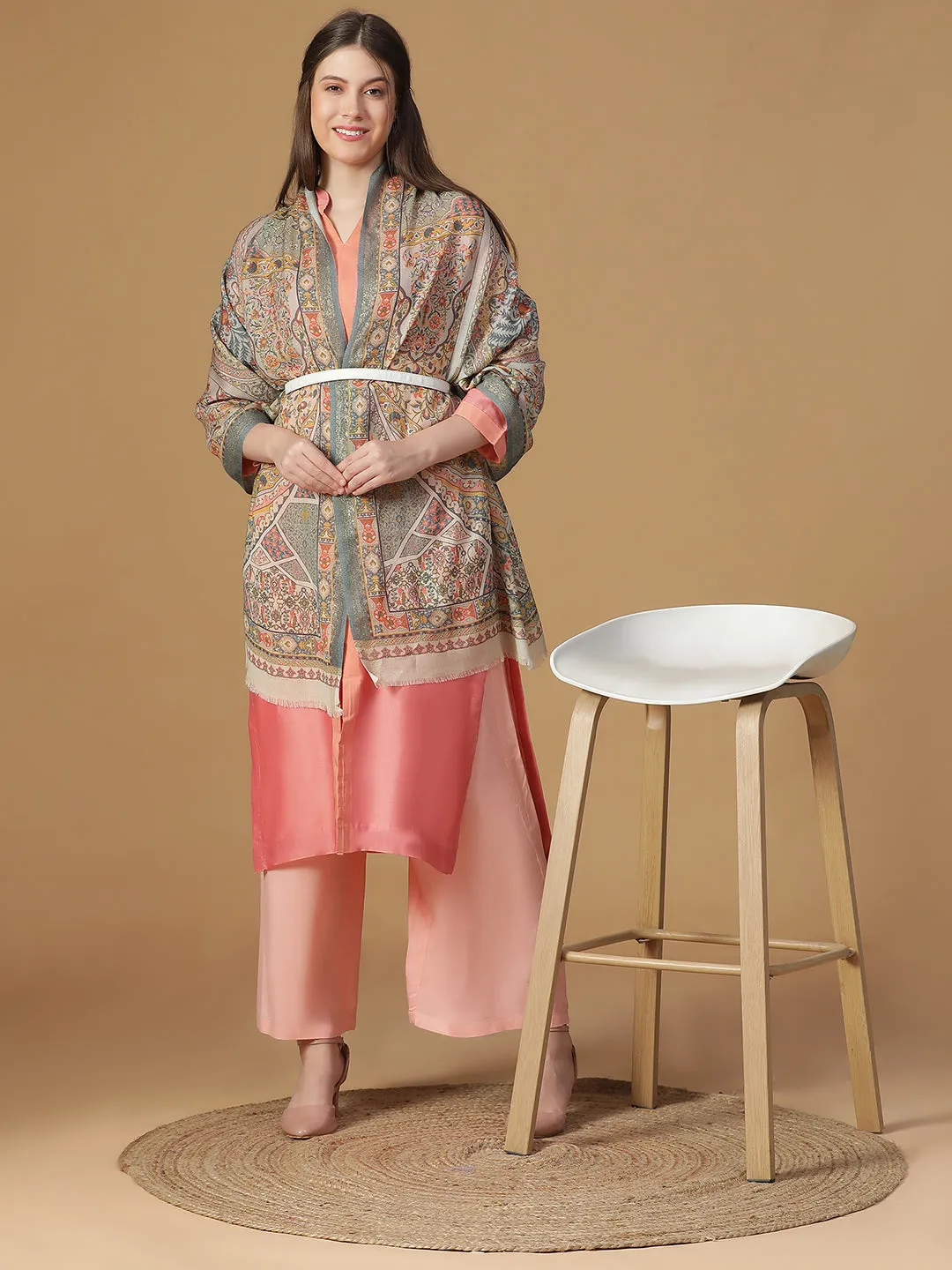 Regal Embrace Wool Lurex Printed Stole