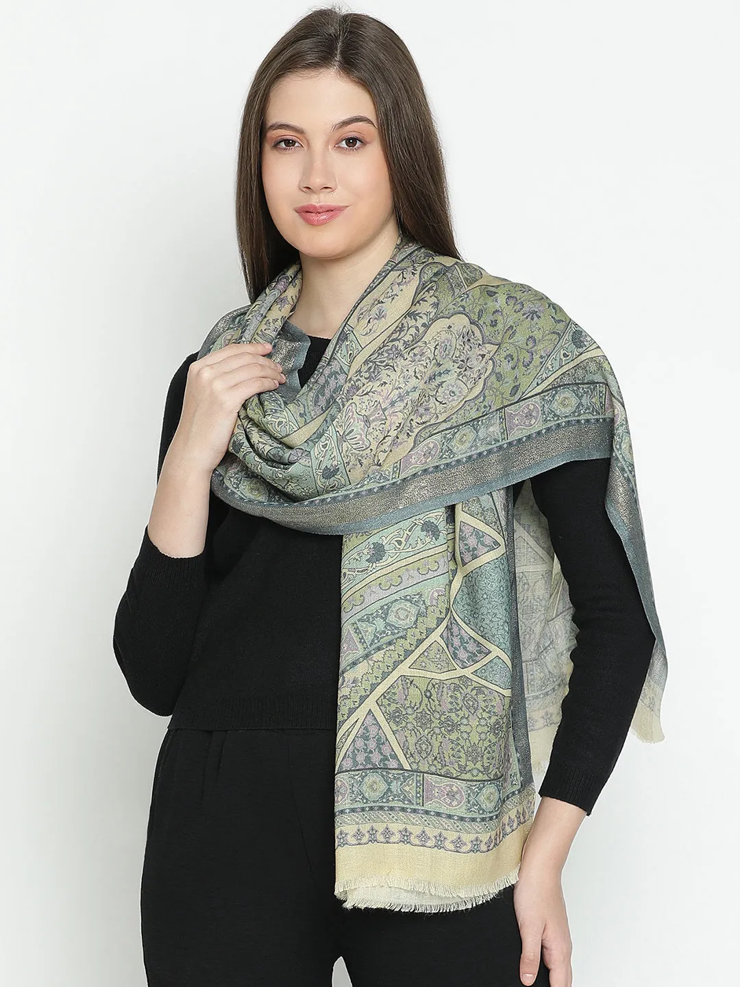 Regal Embrace Wool Lurex Printed Stole