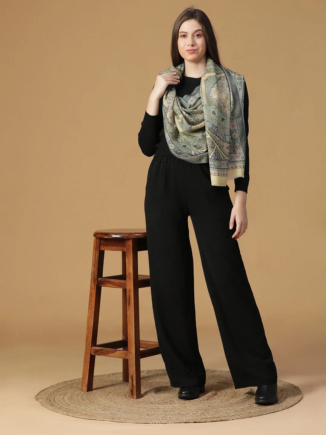 Regal Embrace Wool Lurex Printed Stole