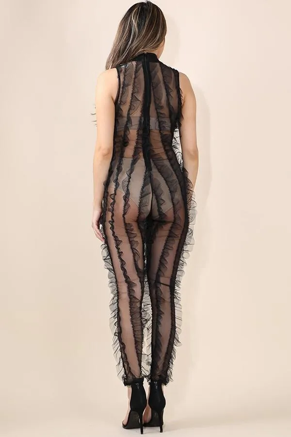 RUFFLE SHEER JUMPSUIT
