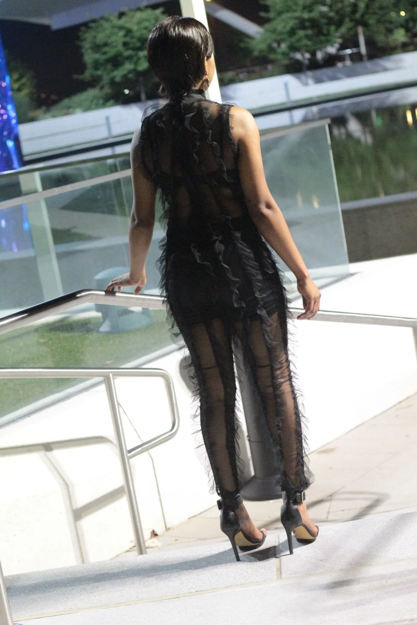 RUFFLE SHEER JUMPSUIT