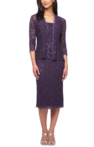 Sheath Lace Dress with Sheer Lace Jacket with Sequin Detail