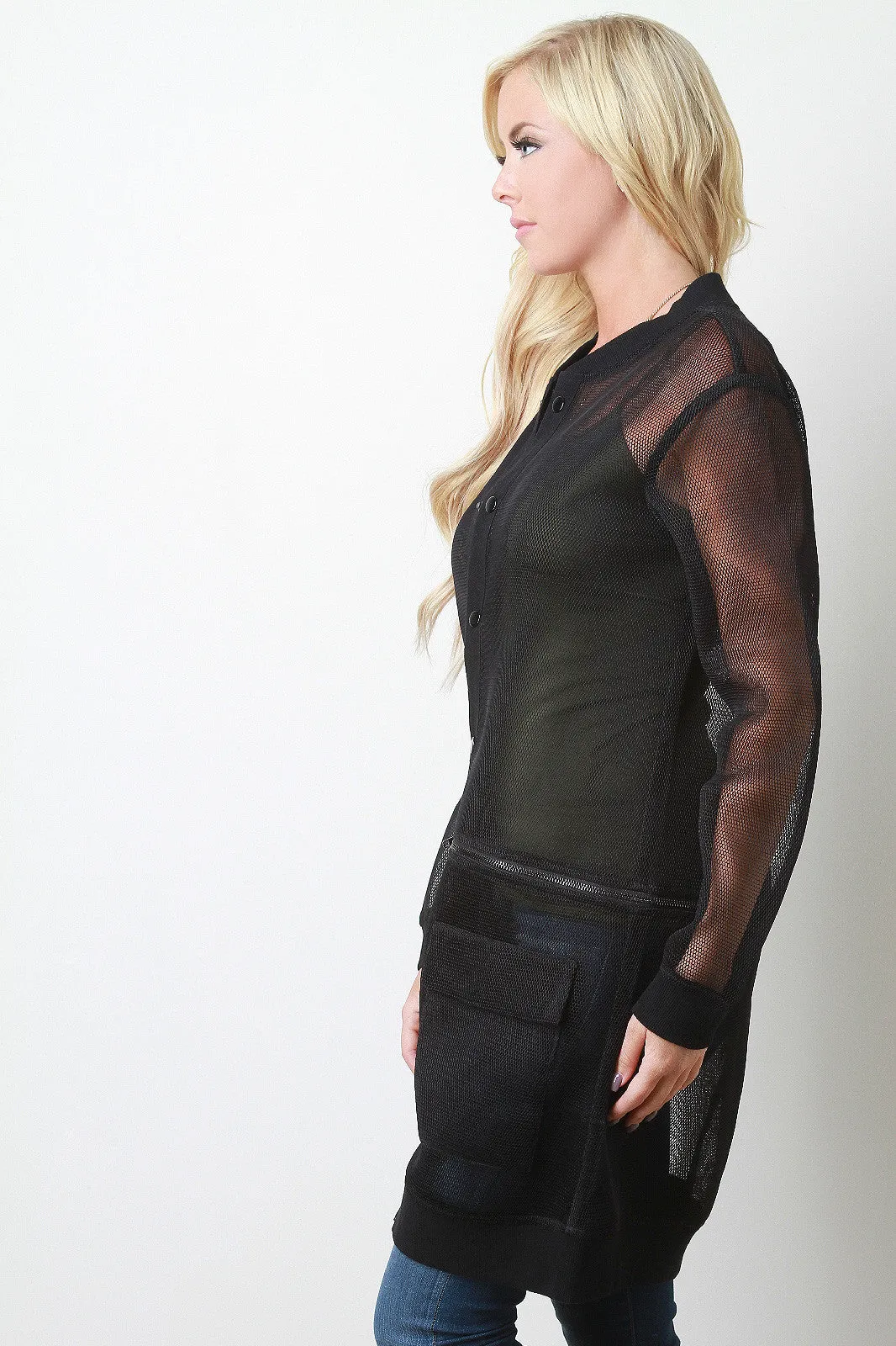 Sheer Mesh Detachable Zip Jacket