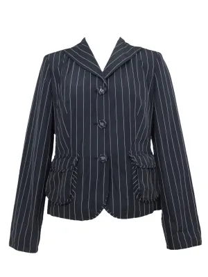 Vintage 90s Y2K Preppy Goth Grunge Black Pinstriped Collared Button Down Blazer Jacket | Size S