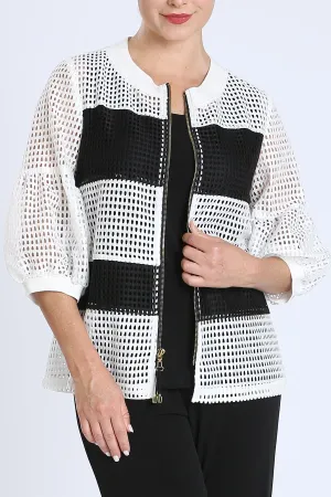 White Square Mesh Zipper Jacket