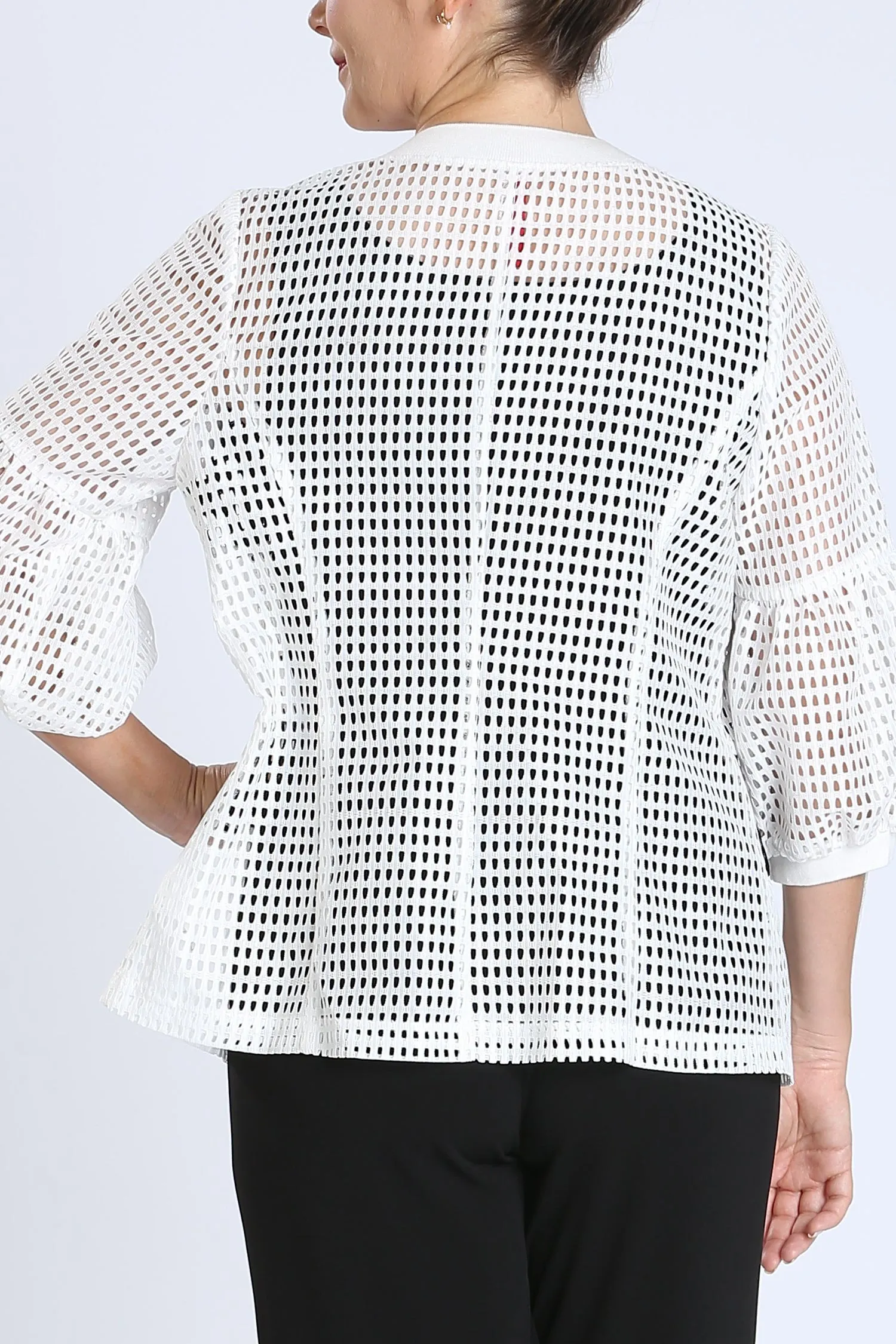 White Square Mesh Zipper Jacket