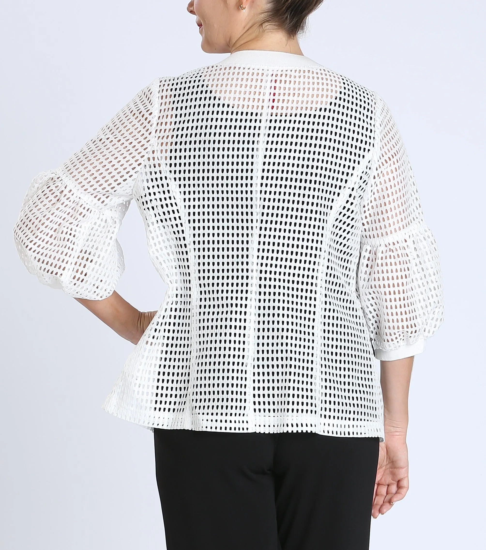 White Square Mesh Zipper Jacket